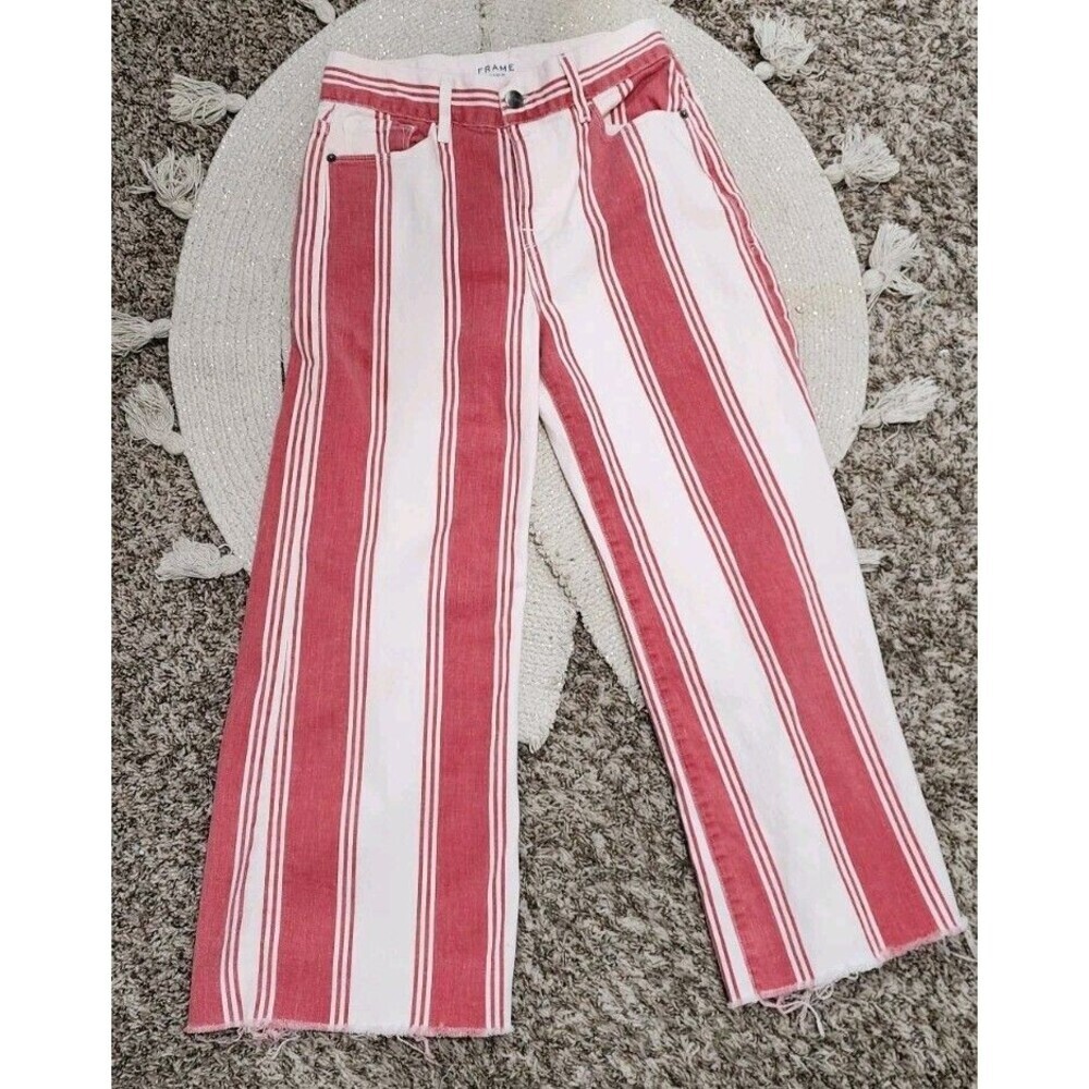 Frame Denim Jeans Le High Painterly Stripe Pants, 26 Waist, Cropped Retro 70's